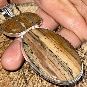 Large Dendritic Jasper Brown Patterned Pendant 3 1/4”